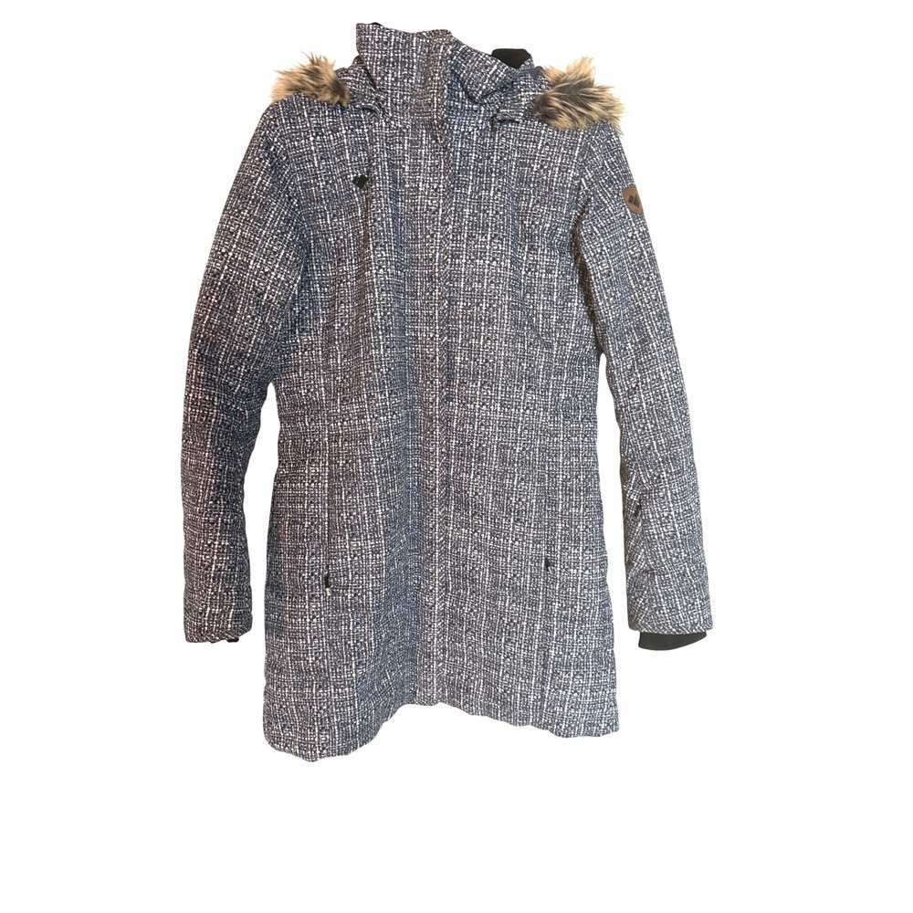 Obermeyer Navy Tweed Insulated Parka Faux Fur Hood Thermore Ski Snow Winter Puff